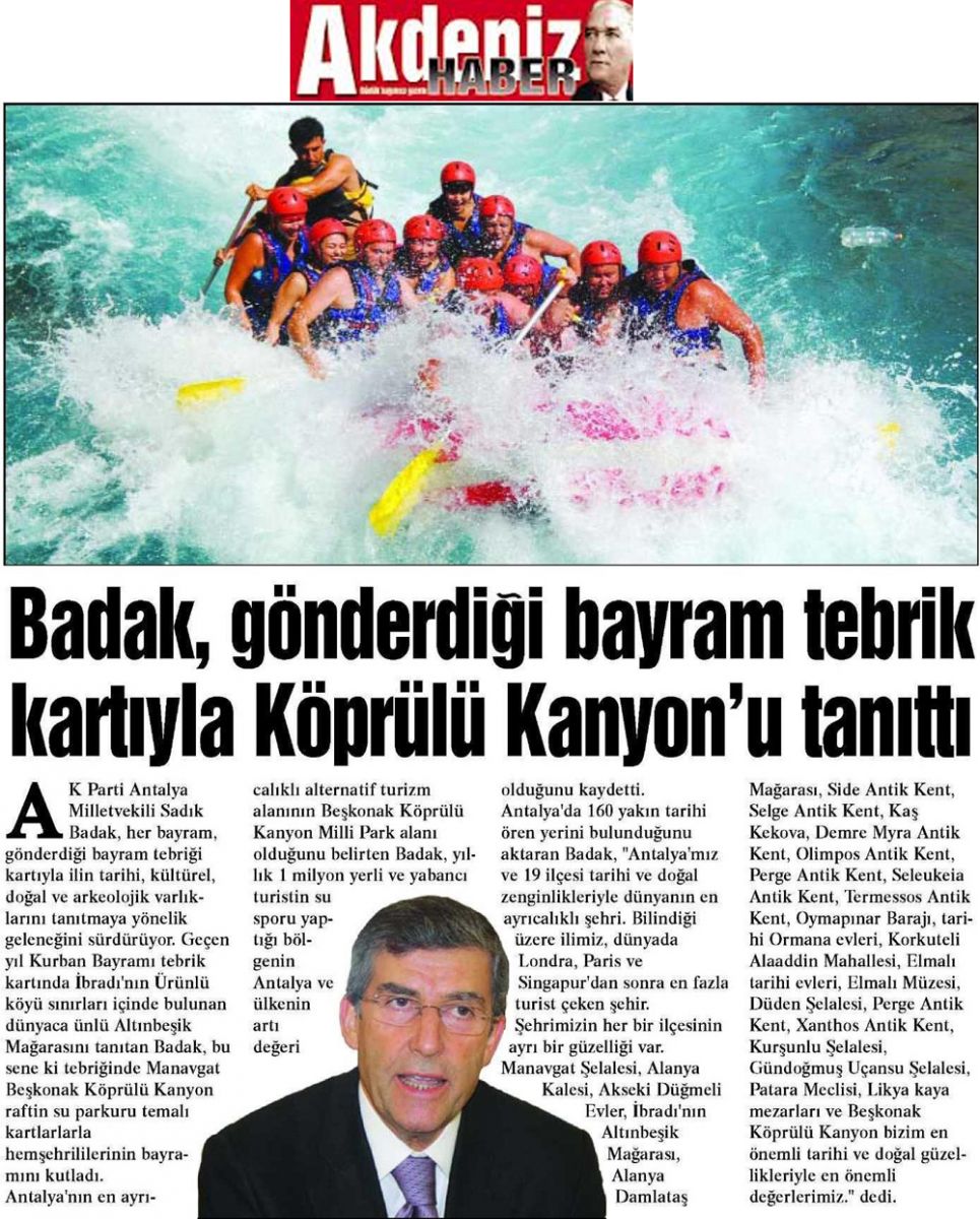 Manavgat Akdeniz Haber - Badak Gönderdiği Bayram Tebrik Kartıyla Köprülü Kanyonu Tanıttı - 21 Ekim 2013